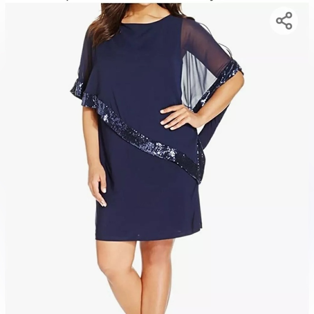 Scarlett Sheath Cocktail Dress with Cold Shoulder Cape Overlay Sequins